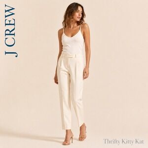 J.Crew Campbell Trouser Pant Straight‎ Leg Wool Blend Zip Pocket Ivory Cream  6